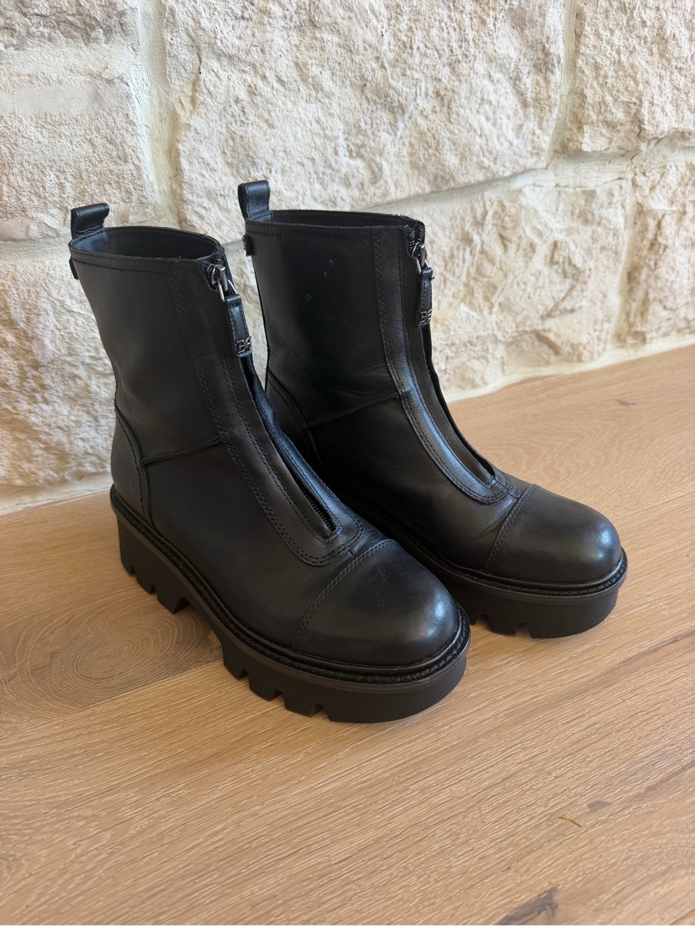 Sam Edelman Black Chunky Lug Zip Ankle Boots